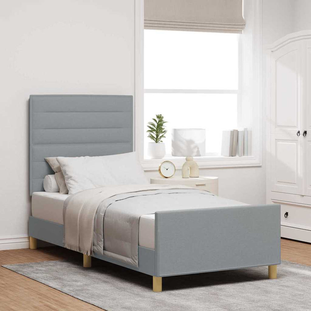vidaXL Bed Frame with Headboard Light Grey 100 x 200 cm Fabric