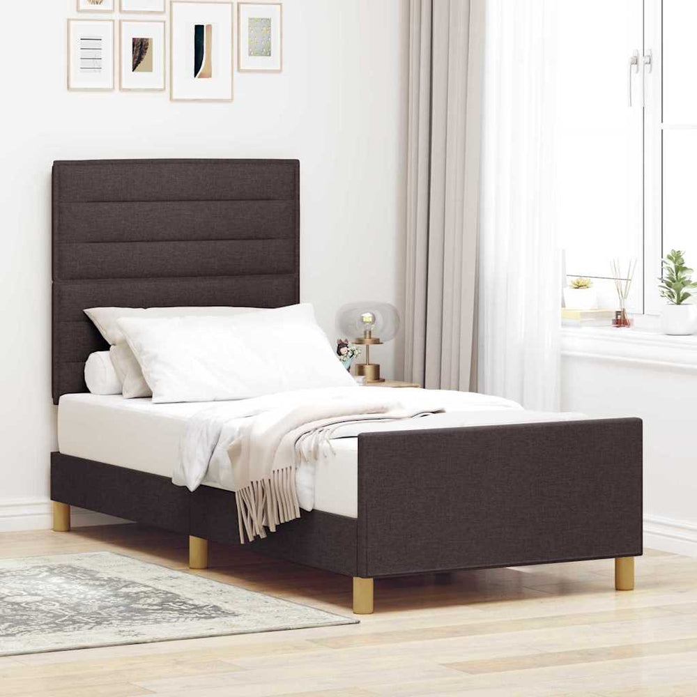 Dunkelbraunes Bettgestell 100x200 cm mit Stoff-Kopfteil