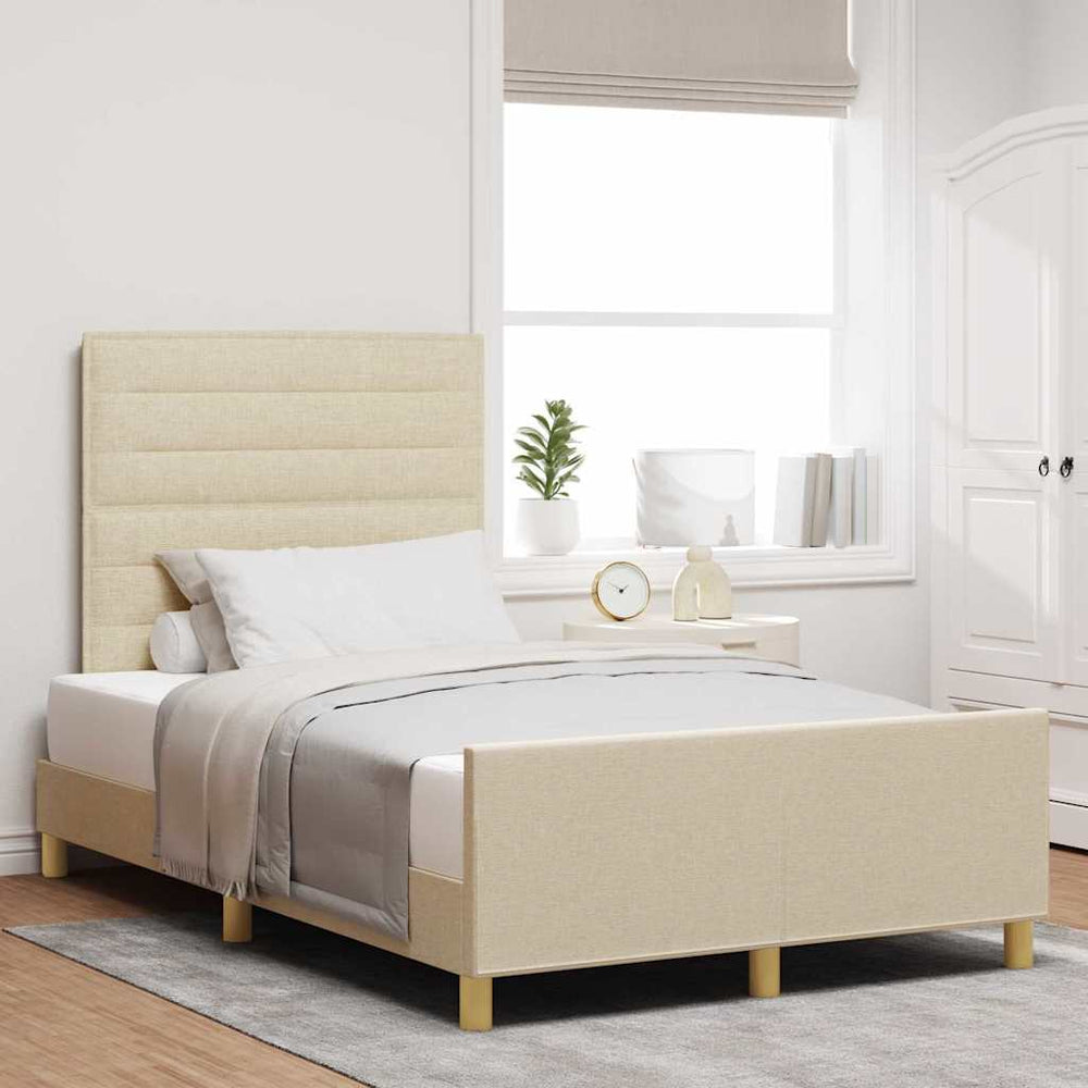 vidaXL Bed Frame with Headboard Cream 120 x 190 cm Fabric