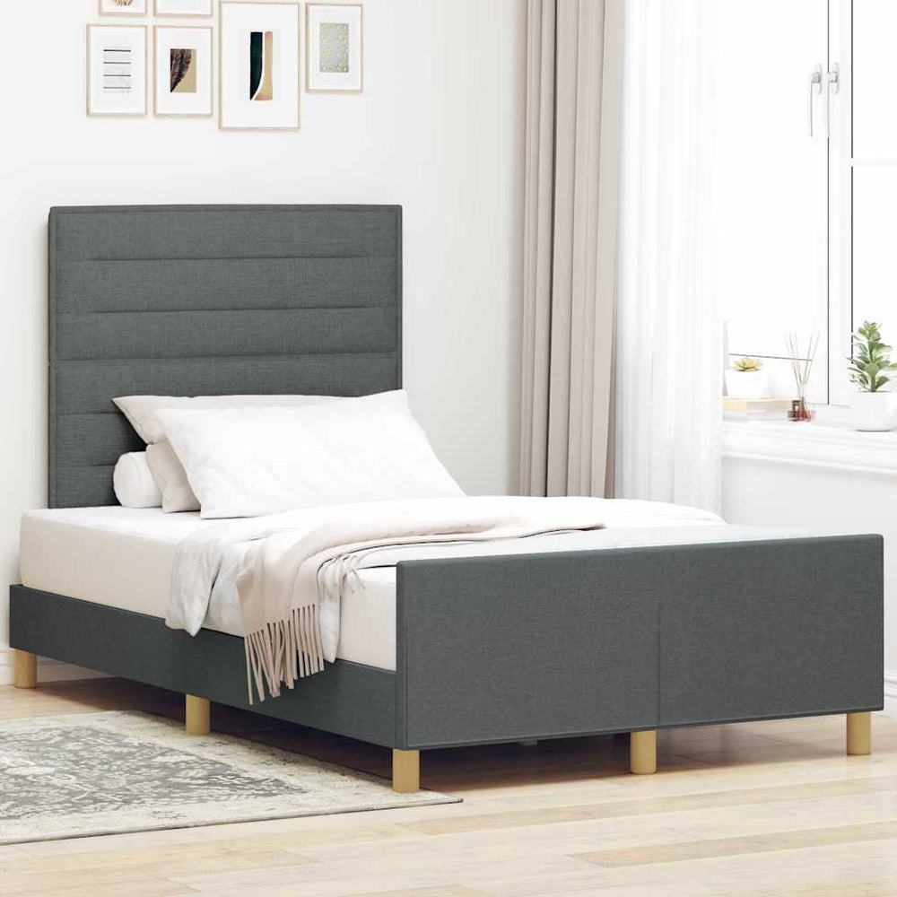 vidaXL Bed Frame with Headboard Dark Grey 120 x 200 cm Fabric