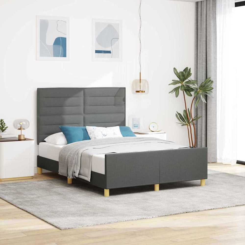 vidaXL Bed Frame with Headboard Dark Grey 140 x 190 cm Fabric