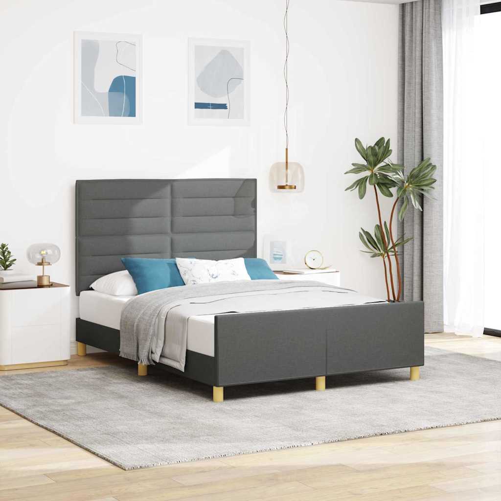 vidaXL Cadre de lit avec tête de lit Gris foncé 140 x 200 cm Tissu