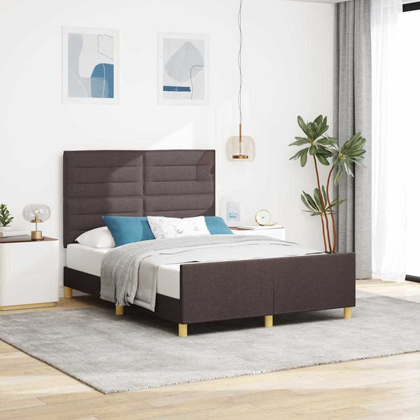 vidaXL Cadre de lit avec tête de lit Marron foncé 140 x 200 cm Tissu