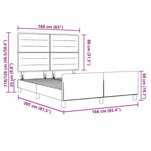 vidaXL Cadre de lit avec tête de lit Gris foncé 160 x 200 cm Tissu