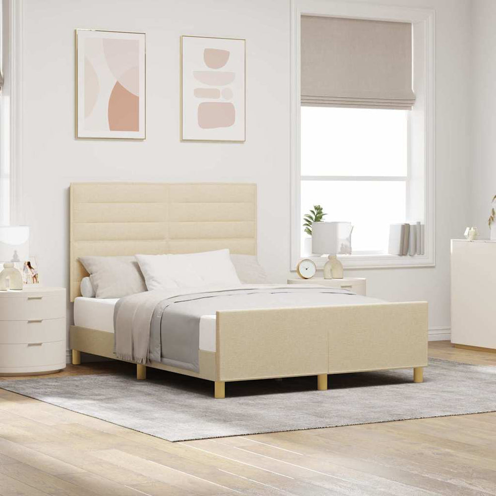 vidaXL Bed Frame with Headboard Cream 160 x 200 cm Fabric