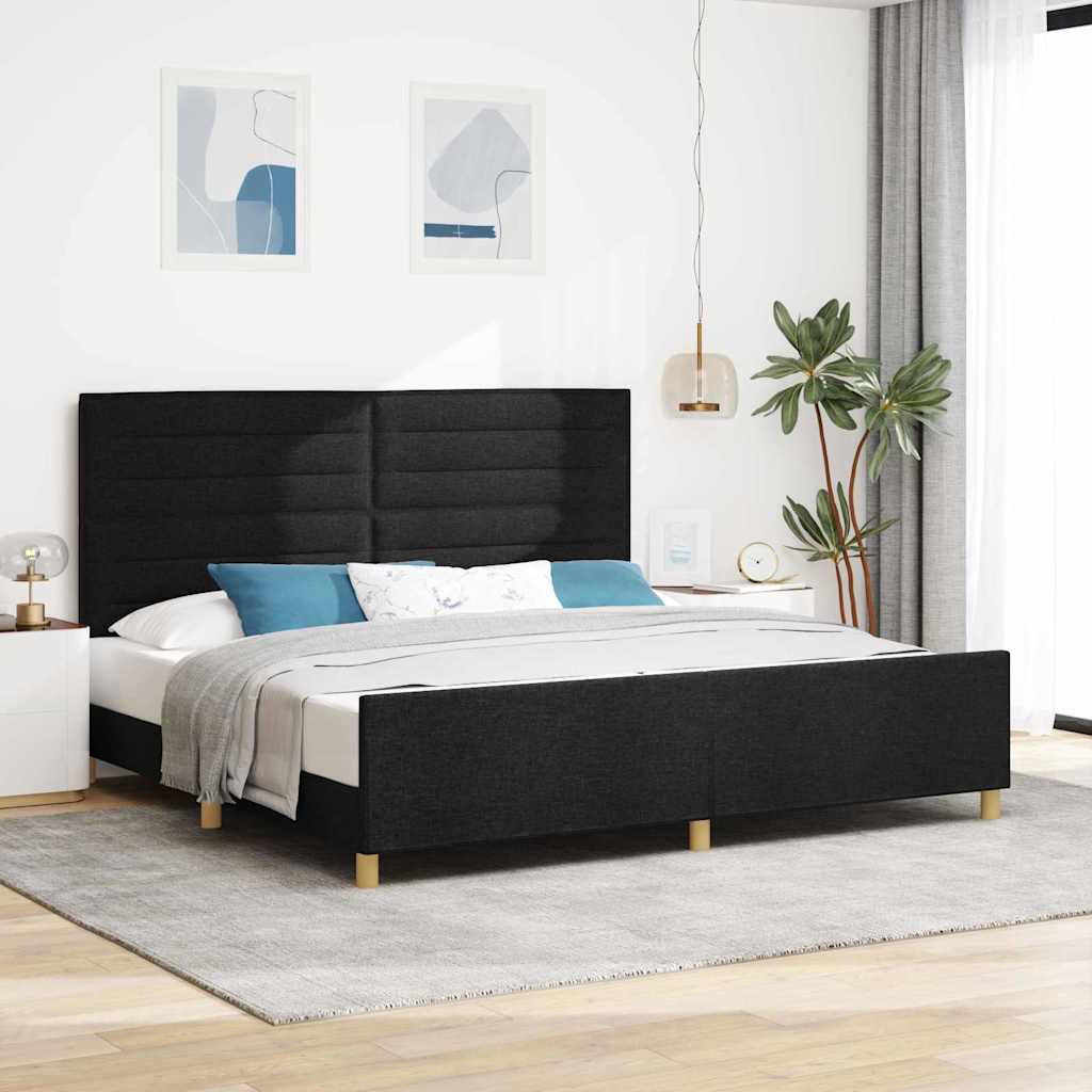 vidaXL Cadre de lit avec tête de lit Noir 200 x 200 cm Tissu