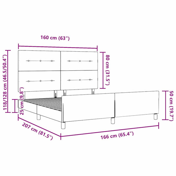 vidaXL Cadre de lit avec tête de lit Marron foncé 160 x 200 cm Tissu