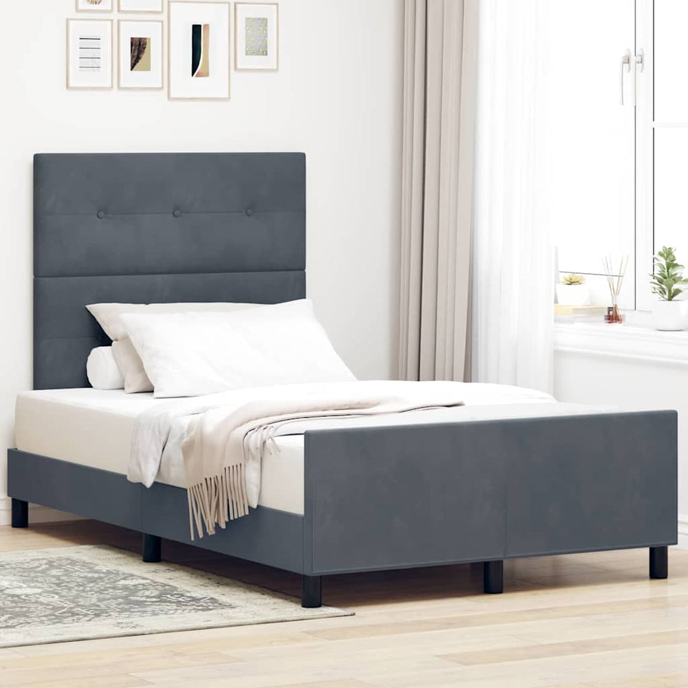 vidaXL Lit coffre avec tête de lit gris foncé 120 x 200 cm Velours