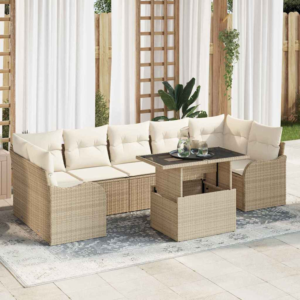 Gartensofa Set Beige Poly Rattan mit Kissen