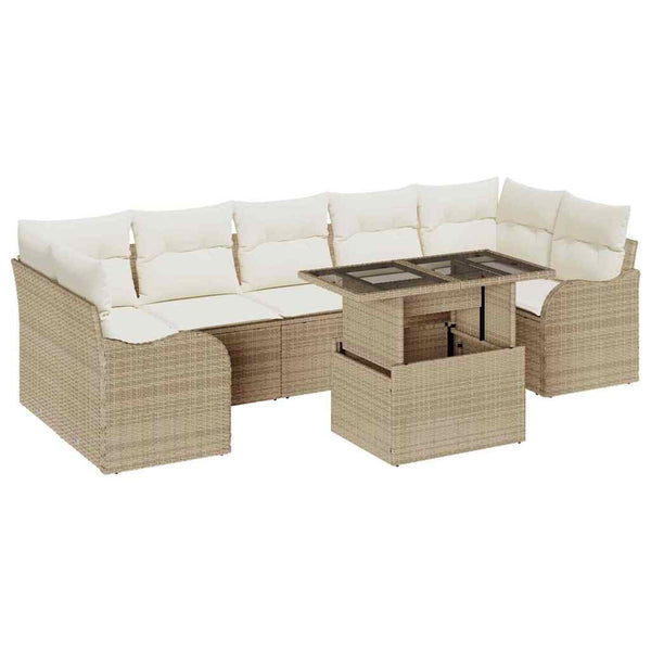 Gartensofa Set Beige Poly Rattan mit Kissen