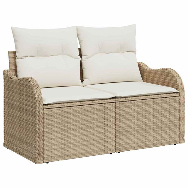 Gartensofa Set Beige Poly Rattan mit Kissen