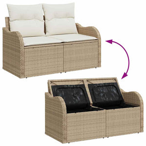 Gartensofa Set Beige Poly Rattan mit Kissen