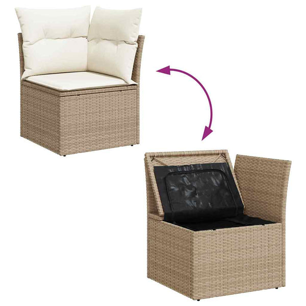 Gartensofa Set Beige Poly Rattan mit Kissen