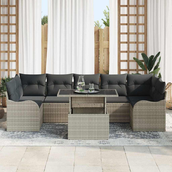 Gartensofa Set Hellgrau Poly Rattan 8-teilig