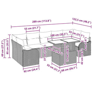 Gartensofa Set Hellgrau Poly Rattan 8-teilig