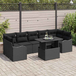Gartensofa Set Schwarz Poly Rattan mit Kissen 8-teilig