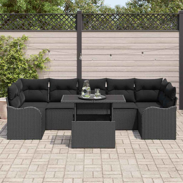 Gartensofa Set Schwarz Poly Rattan mit Kissen 8-teilig