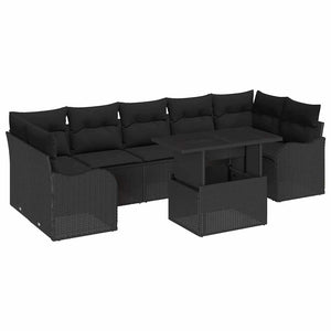 Gartensofa Set Schwarz Poly Rattan mit Kissen 8-teilig