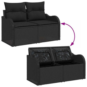 Gartensofa Set Schwarz Poly Rattan mit Kissen 8-teilig