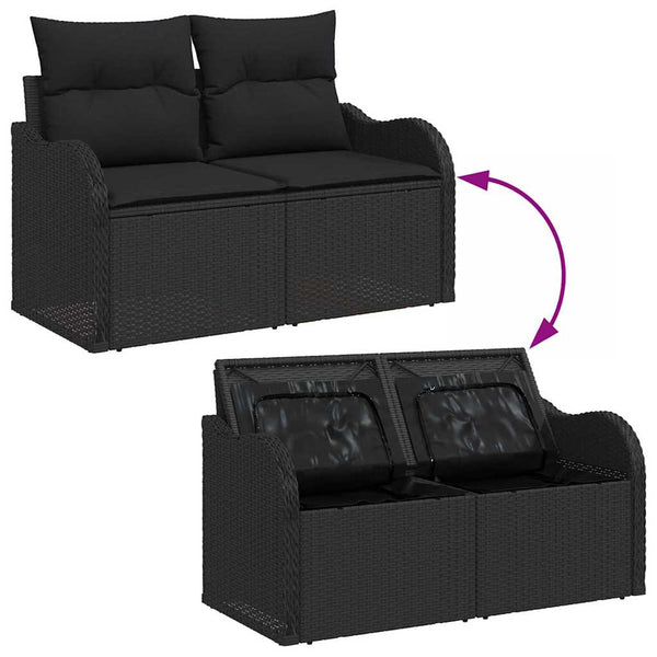 Gartensofa Set Schwarz Poly Rattan mit Kissen 8-teilig