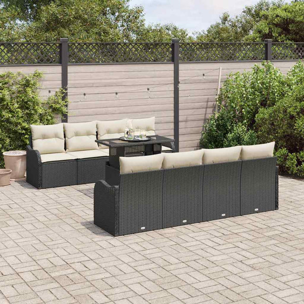 Gartensofa Set Schwarz Poly Rattan mit Kissen 9-teilig