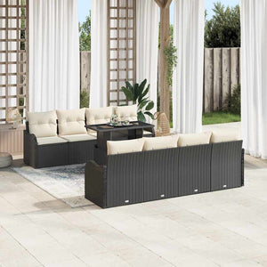 Gartensofa Set Schwarz Poly Rattan mit Kissen 9-teilig