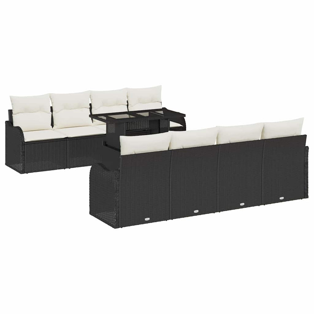 Gartensofa Set Schwarz Poly Rattan mit Kissen 9-teilig