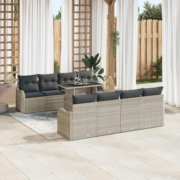 Gartensofa Set Hellgrau Poly Rattan 9-teilig