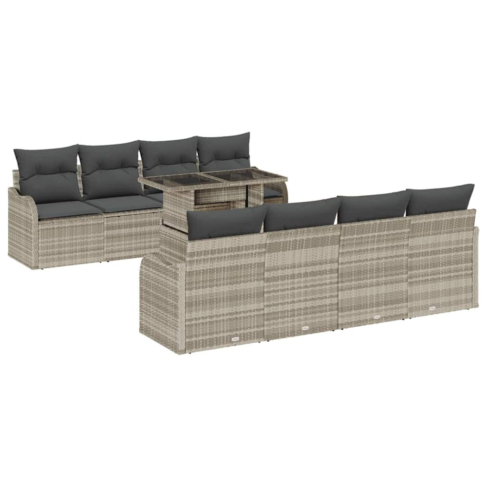 Gartensofa Set Hellgrau Poly Rattan 9-teilig
