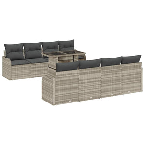 Gartensofa Set Hellgrau Poly Rattan 9-teilig