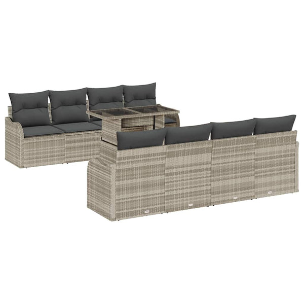 Gartensofa Set Hellgrau Poly Rattan 9-teilig