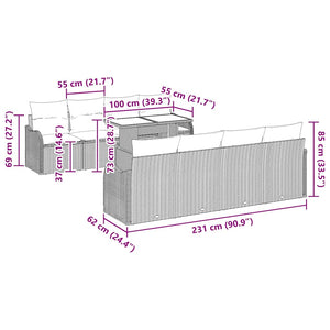 Gartensofa Set Hellgrau Poly Rattan 9-teilig