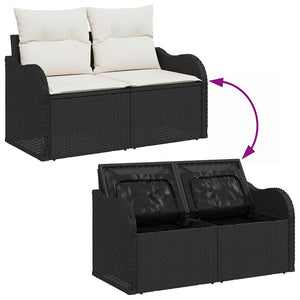 Schwarzes Gartensofa-Set mit Kissen, 9-teilig