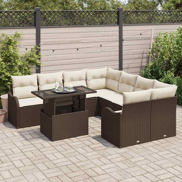 Gartensofa Set Braun Polyrattan 9-teilig
