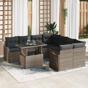 Graues Gartensofa-Set mit Kissen, 9-teilig