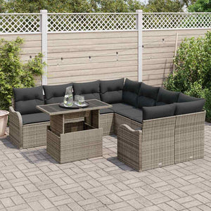 Graues Gartensofa-Set mit Kissen, 9-teilig