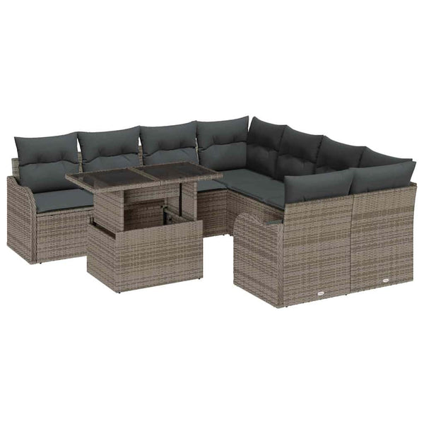 Graues Gartensofa-Set mit Kissen, 9-teilig