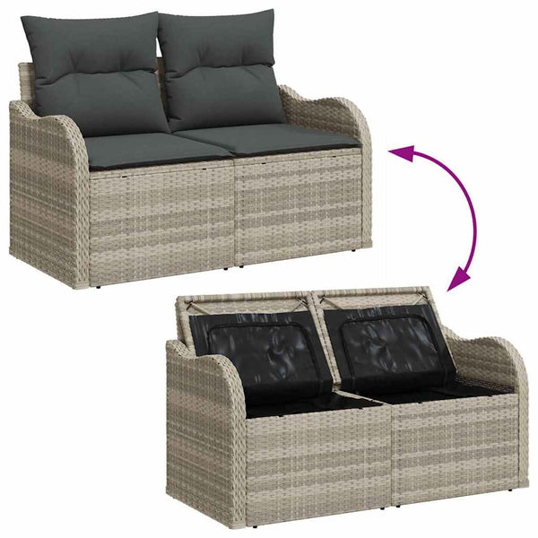 Gartensofa Set Hellgrau Polyrattan 9-teilig