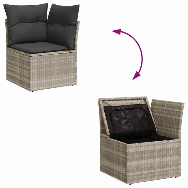 Gartensofa Set Hellgrau Polyrattan 9-teilig
