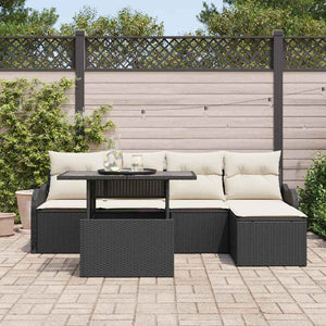 Gartensofa Set Schwarz Polyrattan mit Kissen 6-teilig