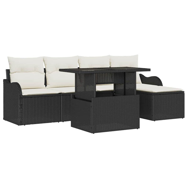 Gartensofa Set Schwarz Polyrattan mit Kissen 6-teilig