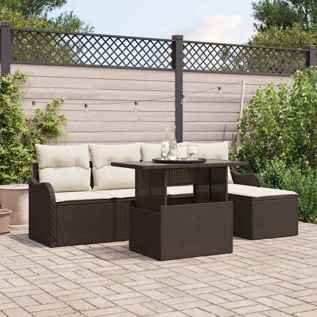 Gartensofa Set Braun Polyrattan 6-teilig