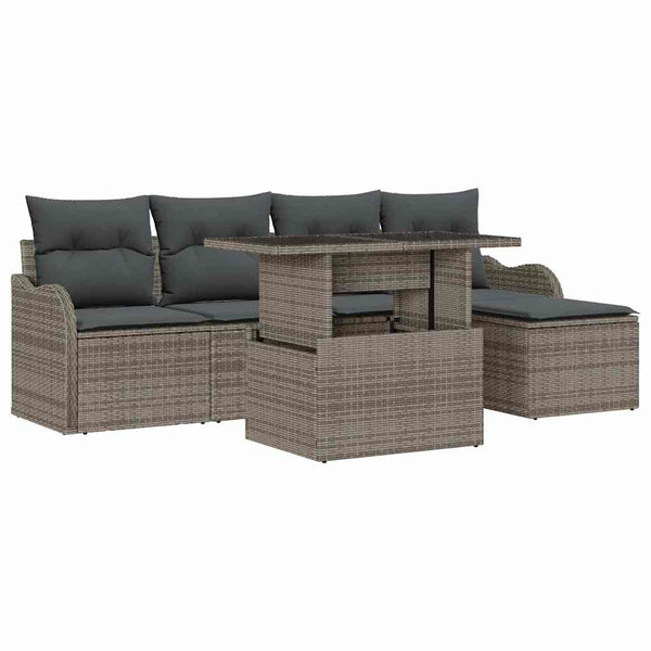 Gartensofa Set Grau Polyrattan mit Kissen