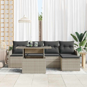 Gartensofa Set Hellgrau Polyrattan 6-teilig