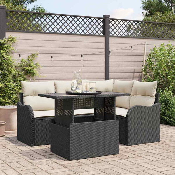 Gartensofa-Set mit Kissen, 5-teilig, Schwarz
