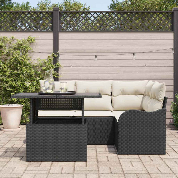 Gartensofa-Set mit Kissen, 5-teilig, Schwarz