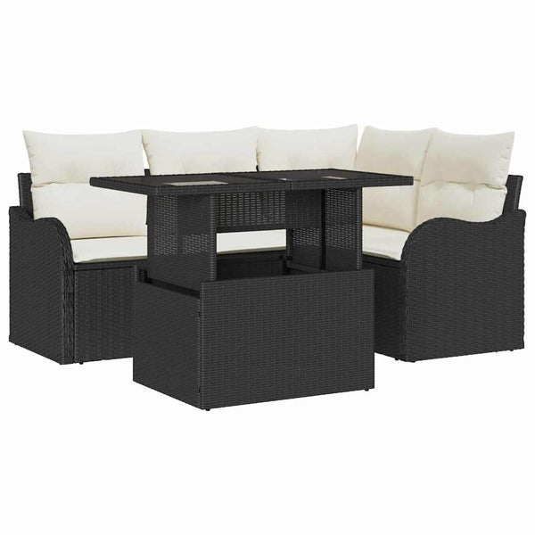Gartensofa-Set mit Kissen, 5-teilig, Schwarz