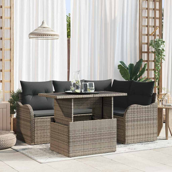Gartensofa Set Grau Poly Rattan mit Kissen 5-teilig