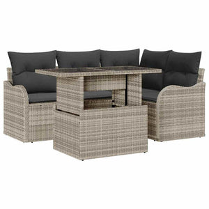 Gartensofa Set Hellgrau Poly Rattan 5-teilig