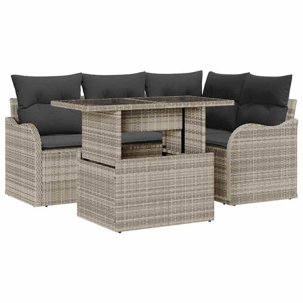 Gartensofa Set Hellgrau Poly Rattan 5-teilig